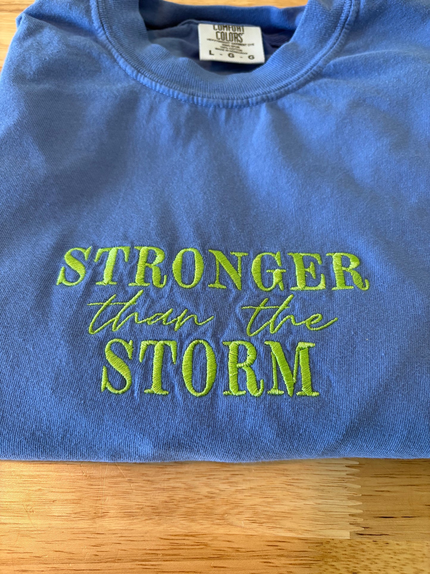 Stronger than the Storm Embroidery T shirt | Motivational Embroidery T shirt