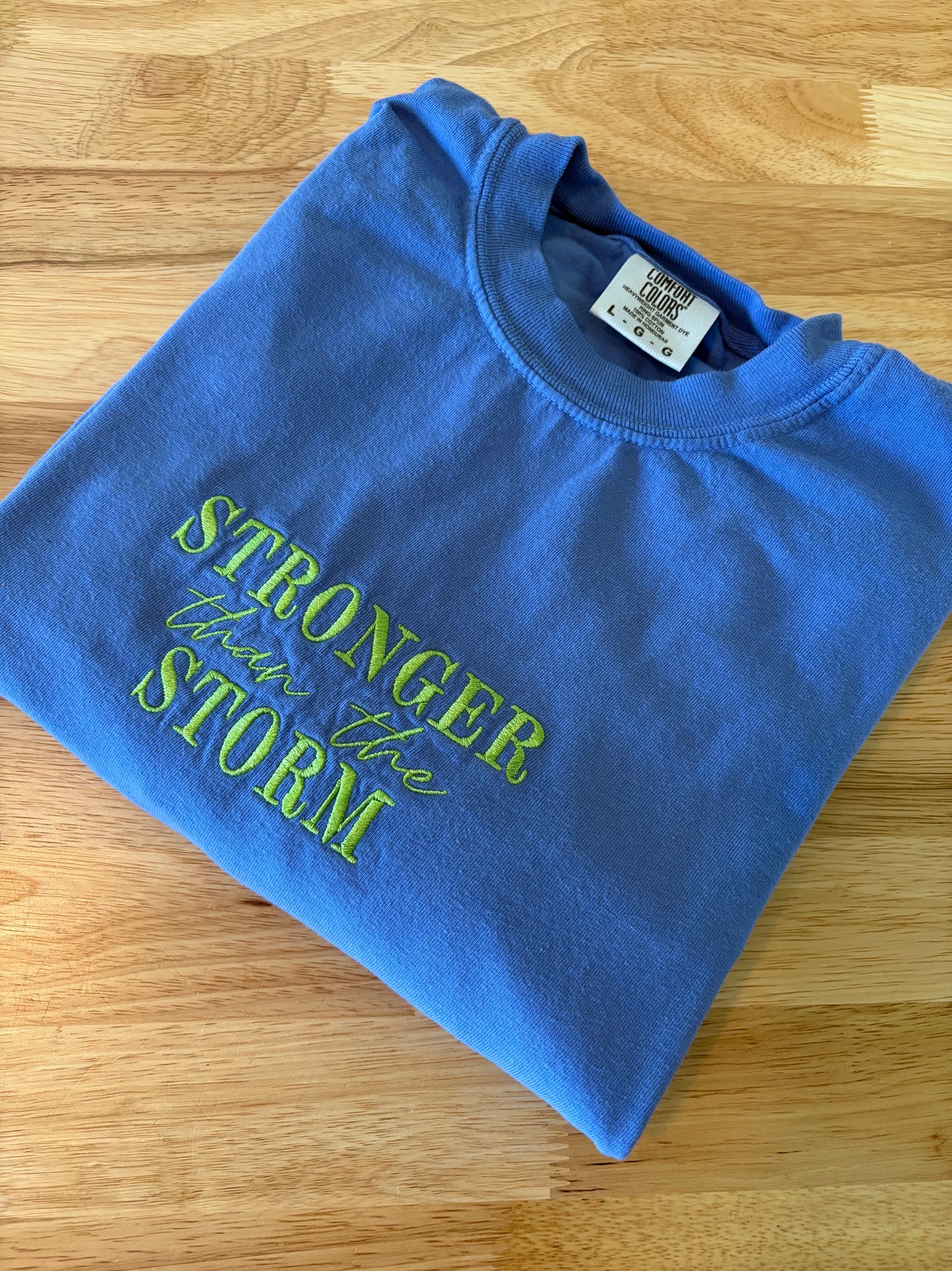 Stronger than the Storm Embroidery T shirt | Motivational Embroidery T shirt