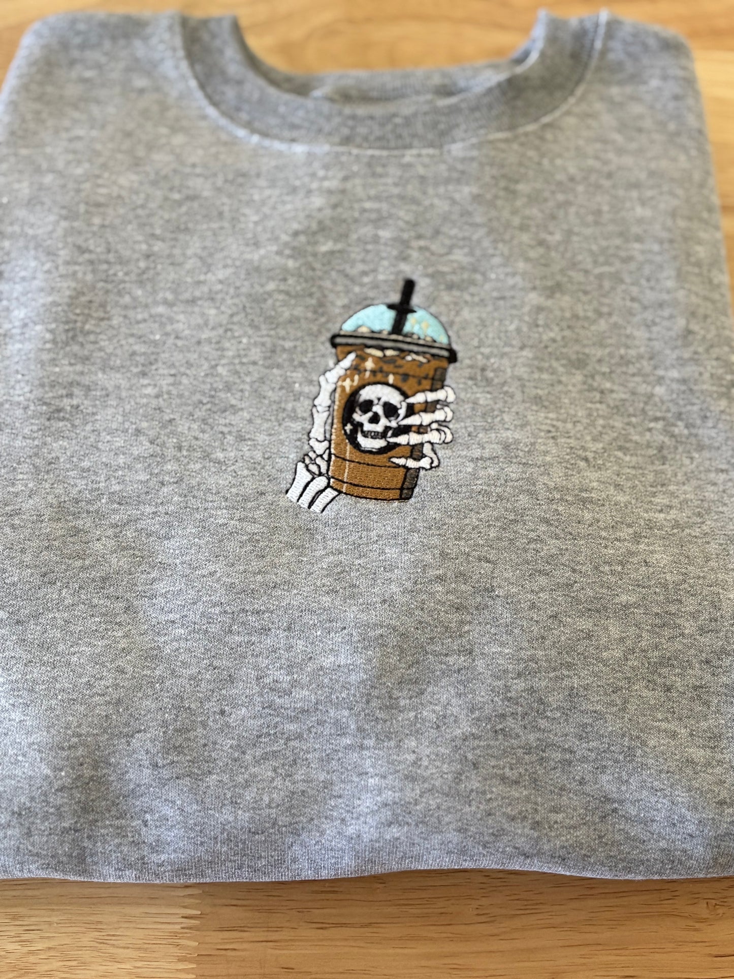 Iced Coffee Skeleton Embroidery Sweatshirt