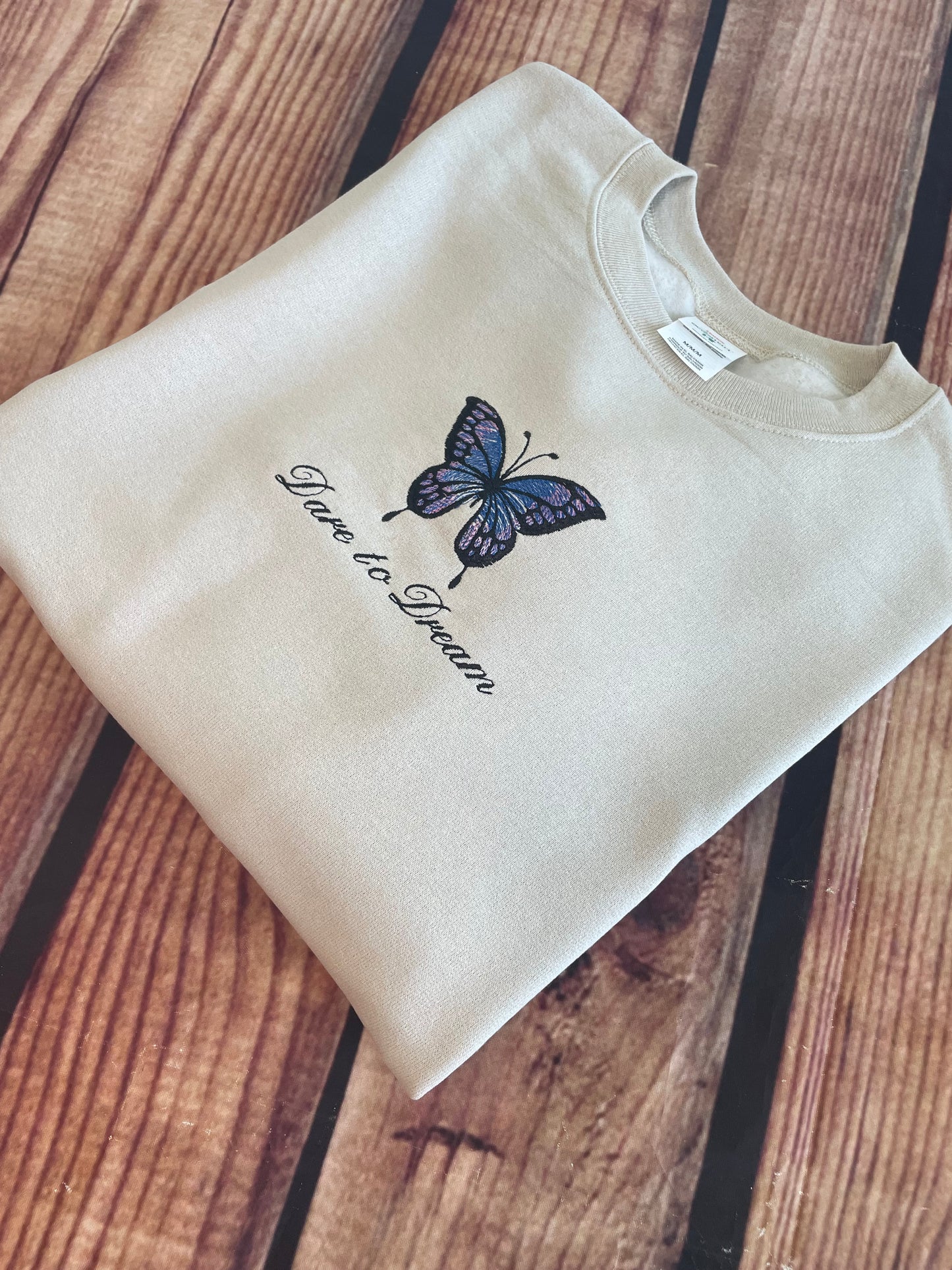 Dare to Dream Butterfly Embroidery Sweatshirt | Everyday Gift | Birthday Gift |Embroidery Butterfly