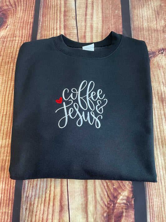 Coffee and Jesus Embroidery Sweatshirt | Coffee Addict Sweatshirt | Religious Sweatshirt | Coffee Sweatshirt