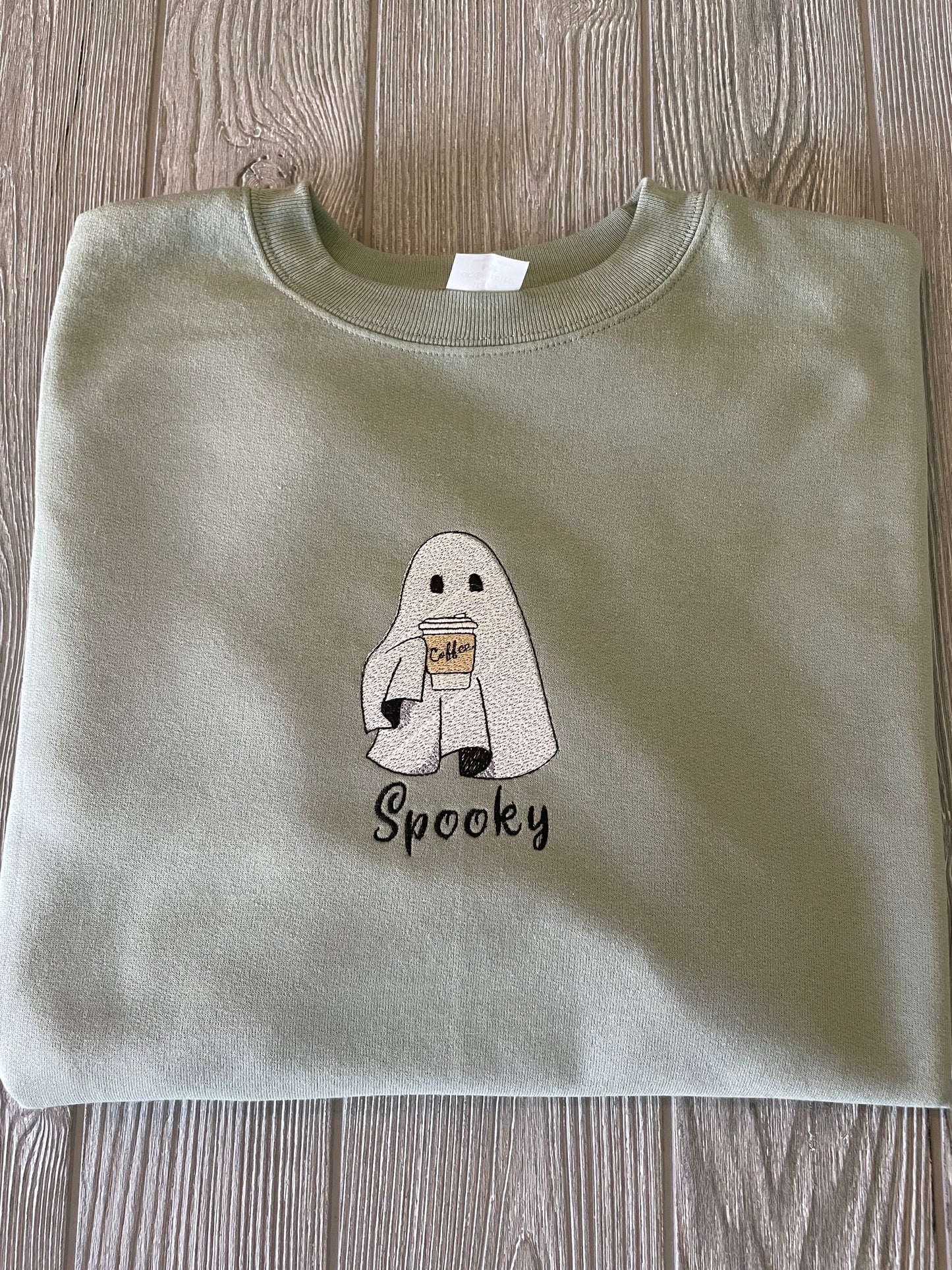 Halloween Fall Spooky Embroidery Coffee Ghost Sweatshirt| Embroidered Ghost Sweatshirt | Halloween Sweatshirt