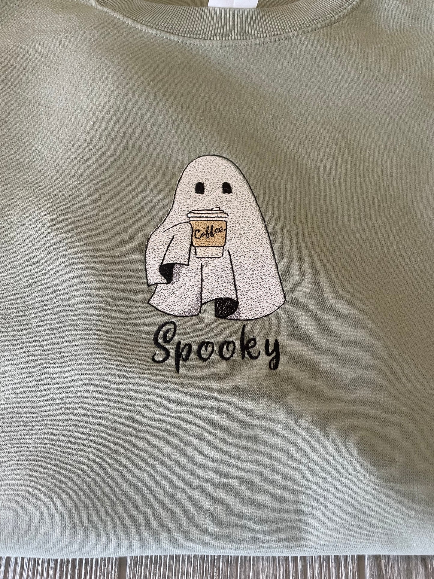 Halloween Fall Spooky Embroidery Coffee Ghost Sweatshirt| Embroidered Ghost Sweatshirt | Halloween Sweatshirt