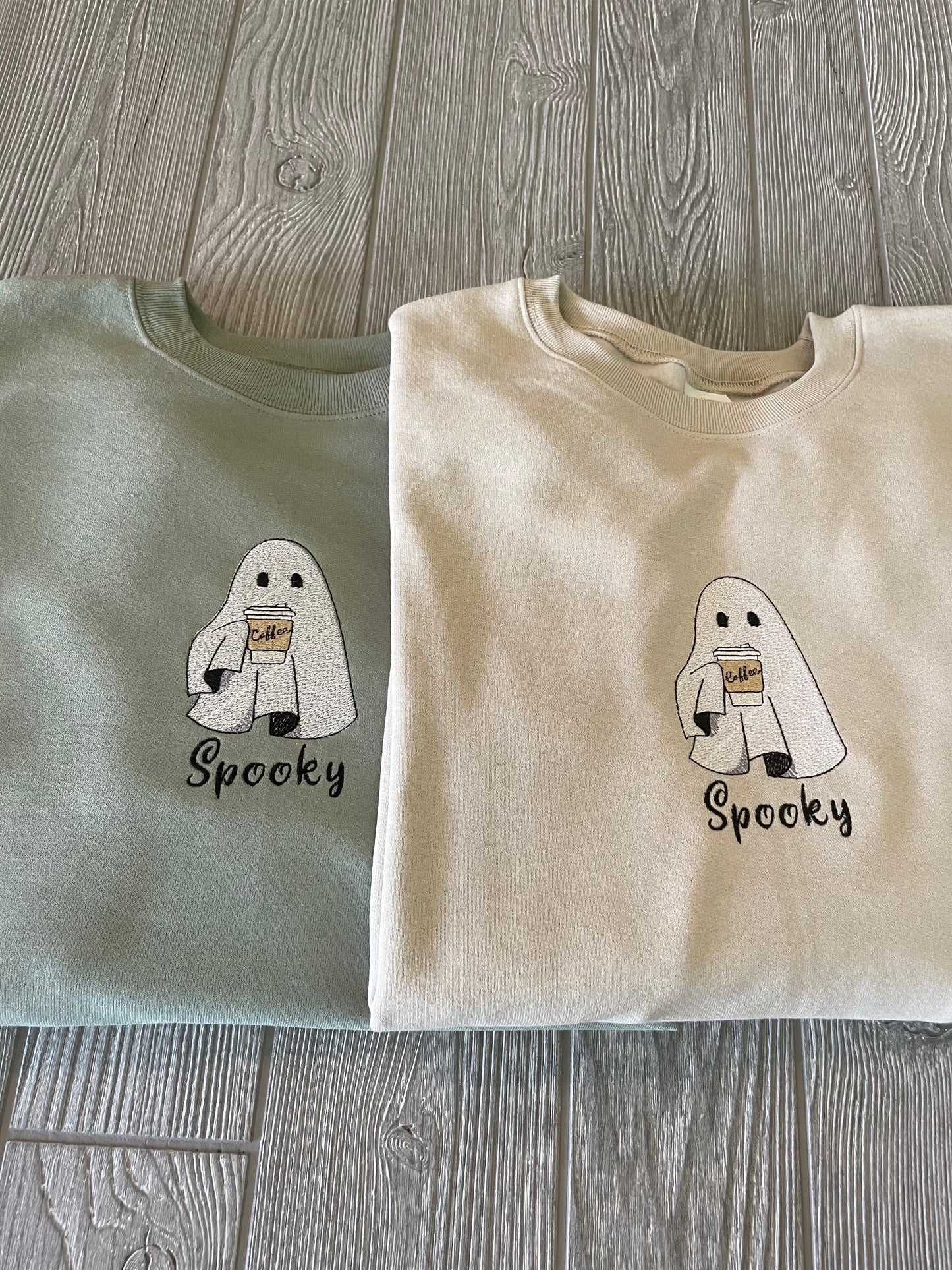 Halloween Fall Spooky Embroidery Coffee Ghost Sweatshirt| Embroidered Ghost Sweatshirt | Halloween Sweatshirt