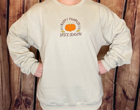 Happy Pumpkin Spice Embroidery Fall Season Sweatshirt