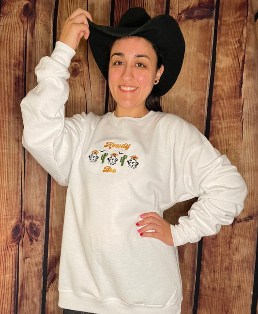 Howdy Boo Halloween Embroidery Cow Ghost Sweatshirt