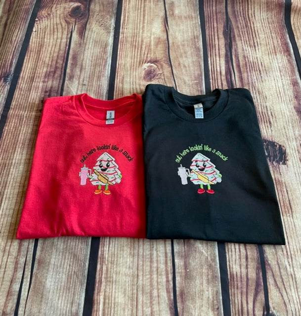 Out Here Looking like a Snack Embroidery Christmas Funny Long Sleeve Tshirt | Humor Long Sleeve Tshirt | Holiday Tshirt | Everyday Gift