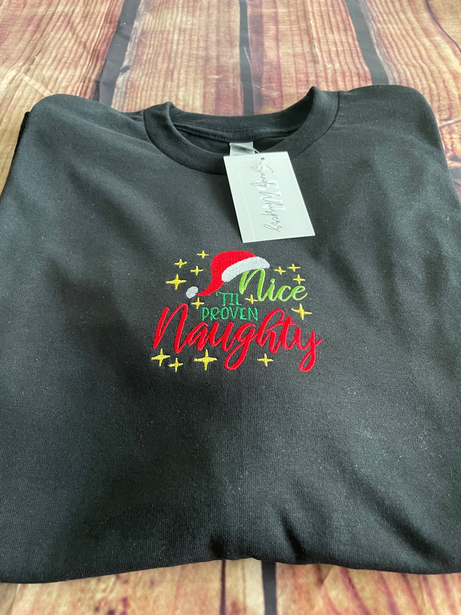 Nice Til Proven Naughty Embroidery Adult Humor Funny Long Sleeve Christmas Tshirt | Naughty Christmas Shirt | Christmas Tshirt | Holiday Shirt