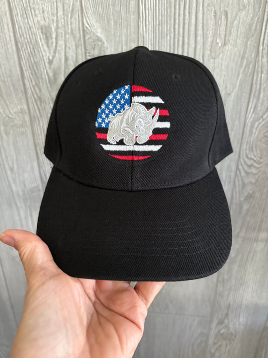 Rhino American Flag Embroidery Hat | Rhino Patriotic Flag Hat | Fourth of July Rhino Hat