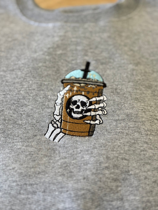 Iced Coffee Skeleton Embroidery Sweatshirt