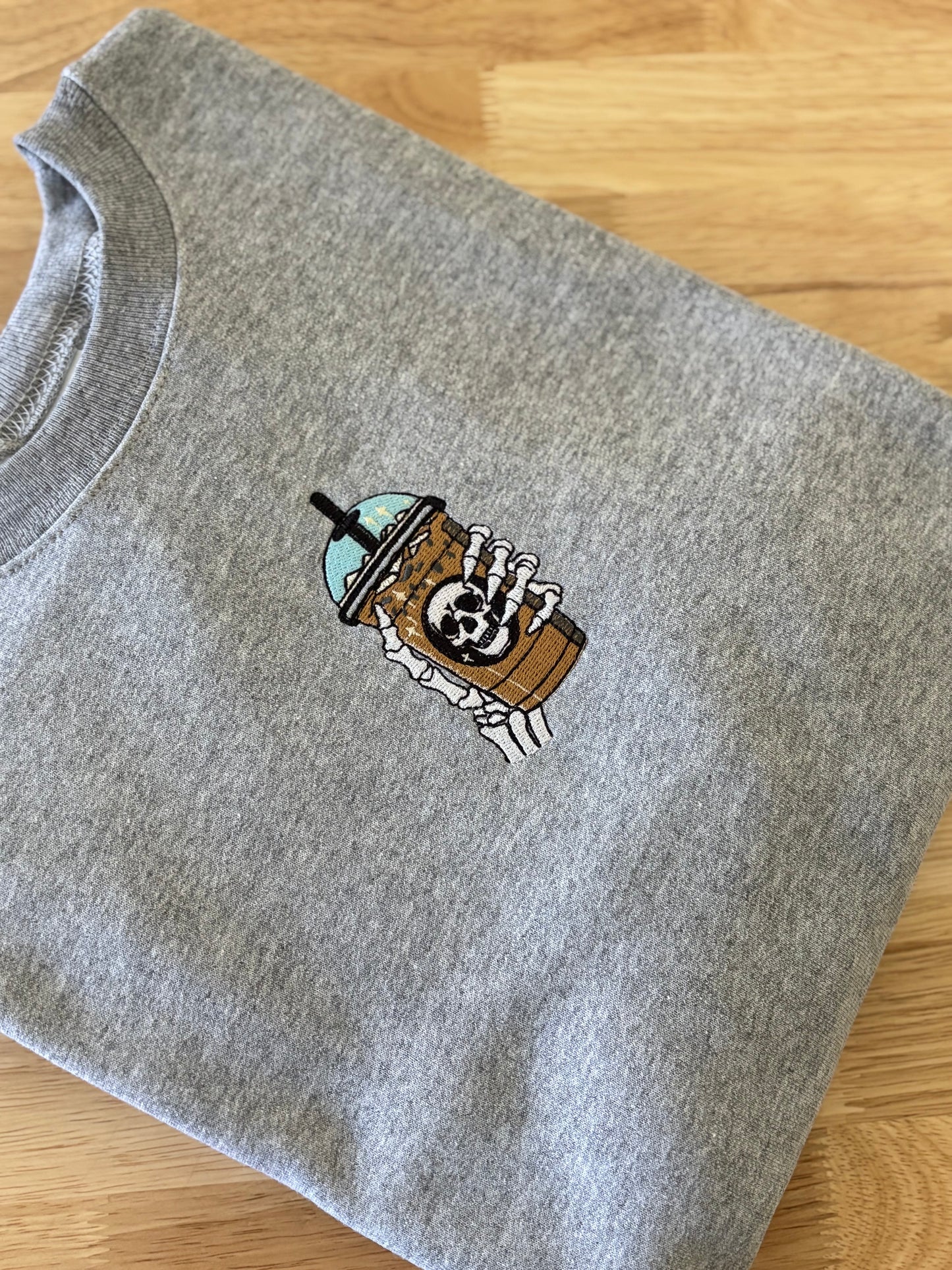 Iced Coffee Skeleton Embroidery Sweatshirt