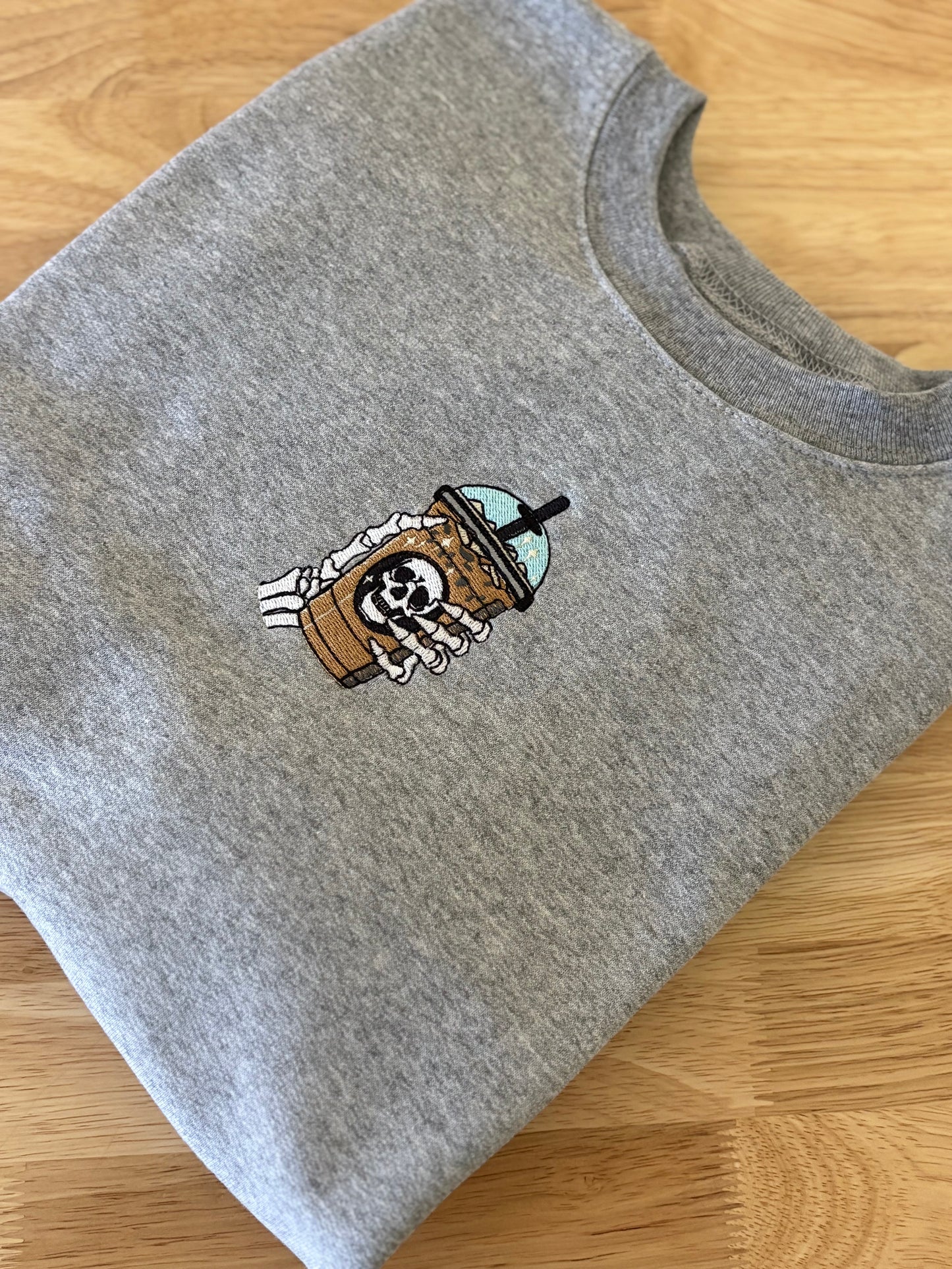 Iced Coffee Skeleton Embroidery Sweatshirt