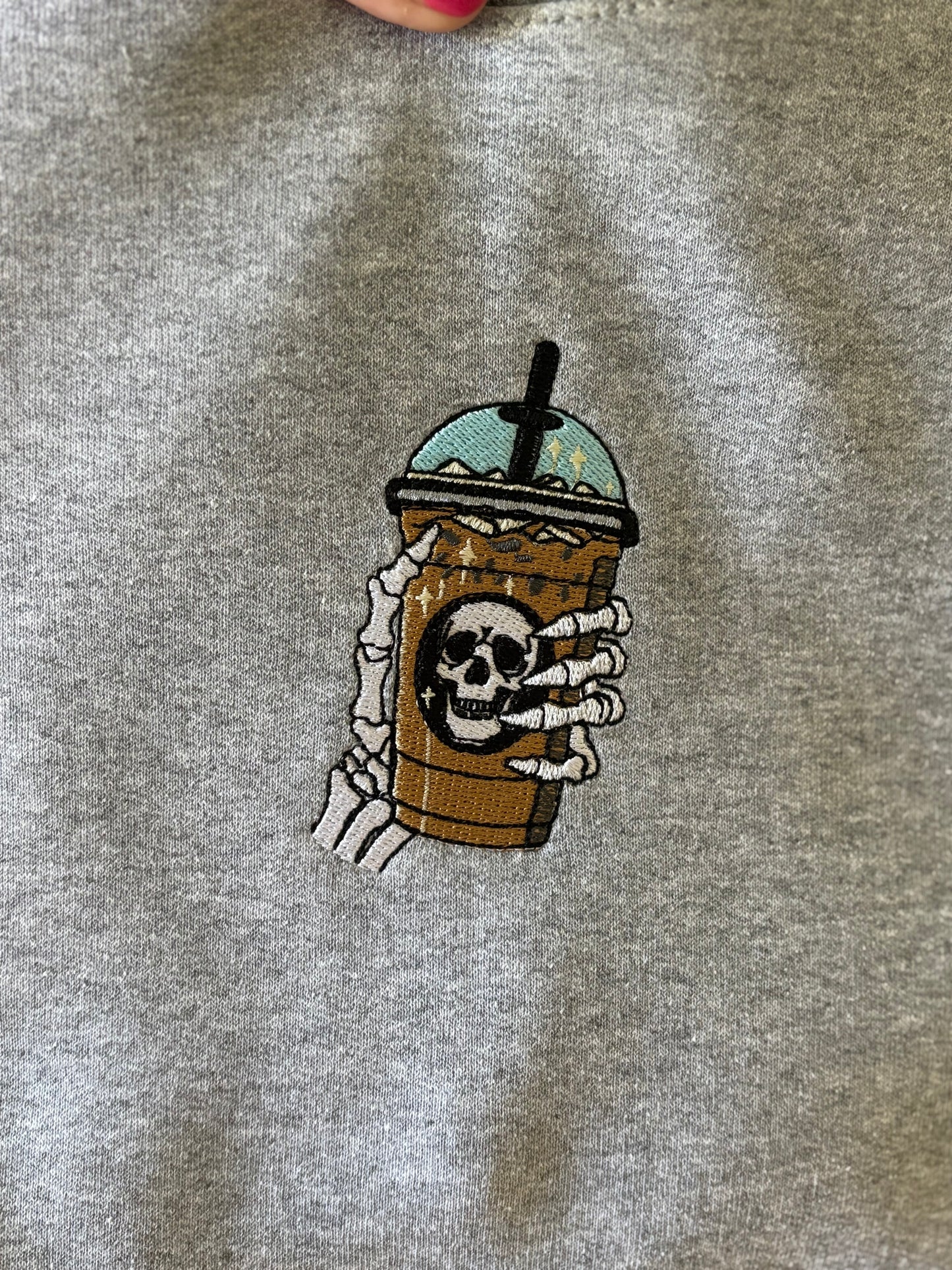 Iced Coffee Skeleton Embroidery Sweatshirt