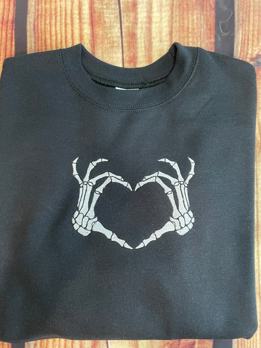 Skeleton Love Embroidery Halloween Sweatshirt | Holiday Embroidery Sweatshirt | Everyday Gift | Skeleton Bone Sweatshirt