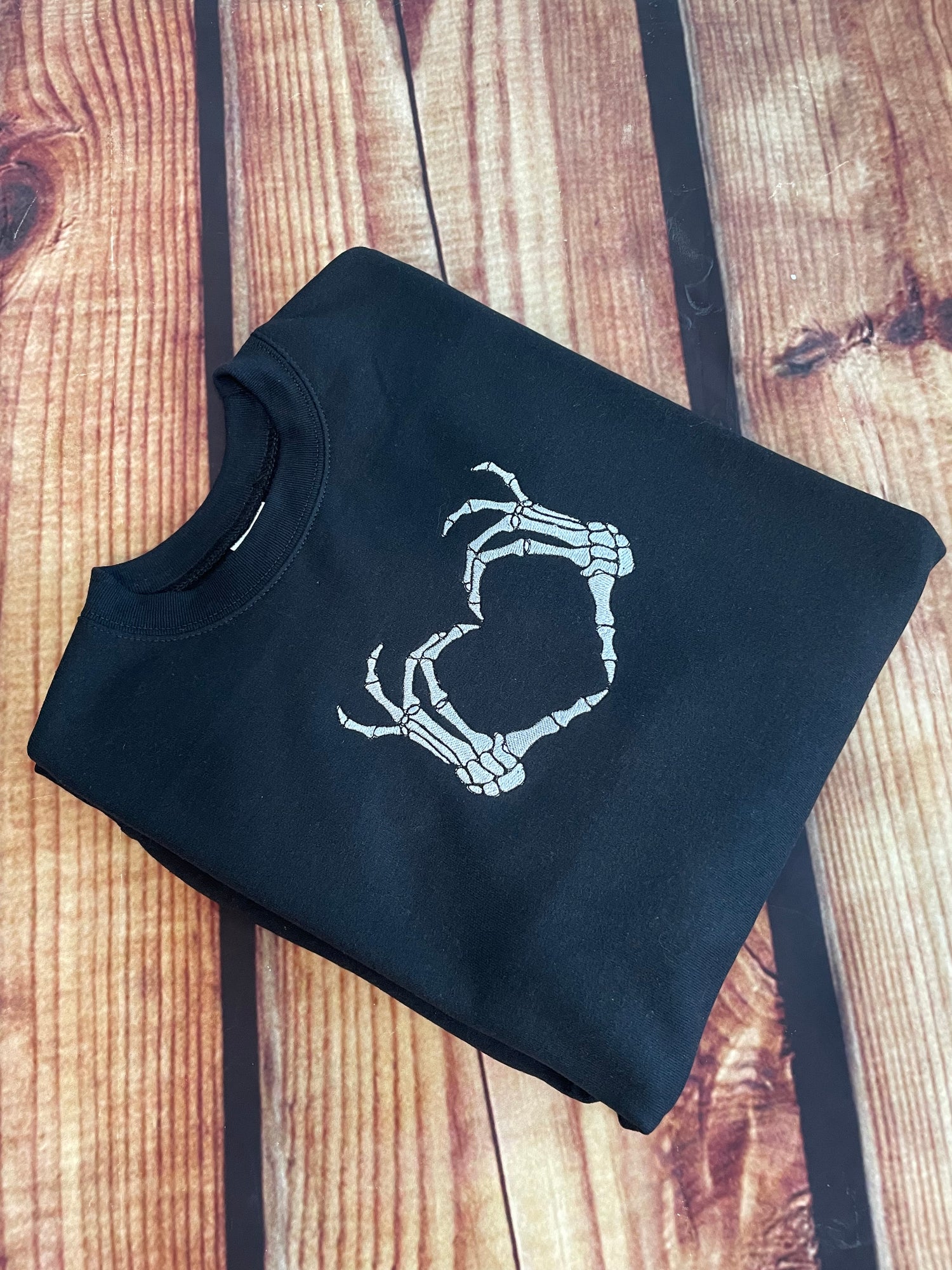 Skeleton Love Embroidery Halloween Sweatshirt | Holiday Embroidery Sweatshirt | Everyday Gift | Skeleton Bone Sweatshirt