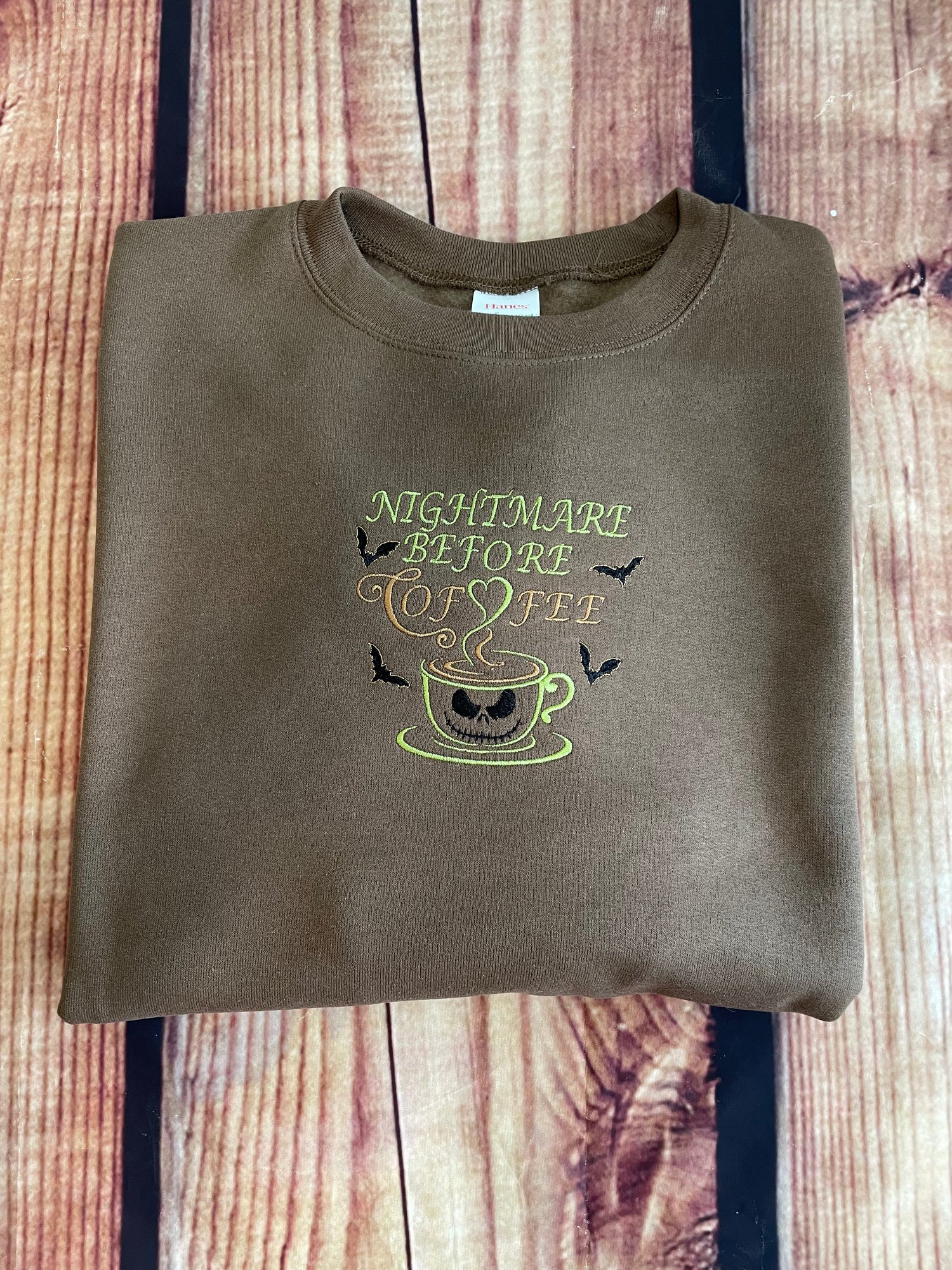 Nightmare Before Coffee Embroidery Halloween Sweatshirt  | Everyday Gift | Holiday Sweatshirt