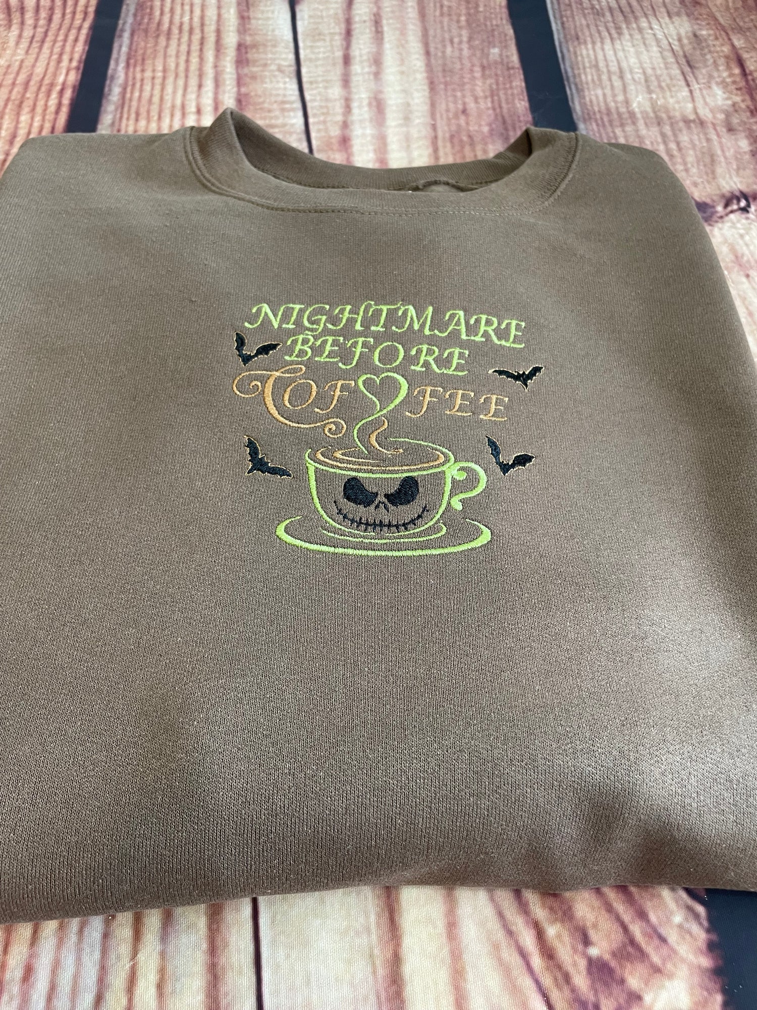 Nightmare Before Coffee Embroidery Halloween Sweatshirt  | Everyday Gift | Holiday Sweatshirt