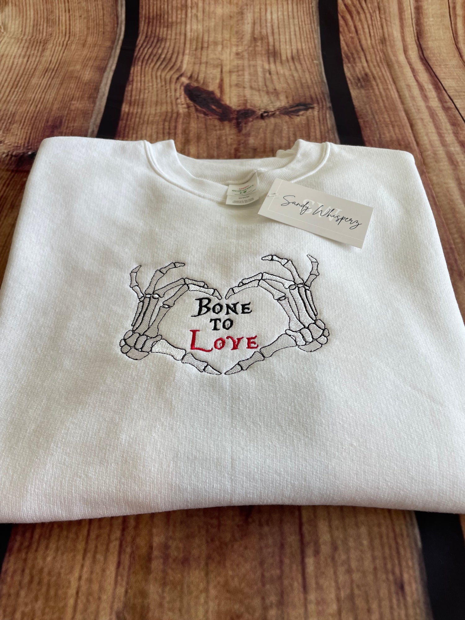 Bone to Love Halloween Skeleton Hands Embroidery Seasonal Sweatshirt