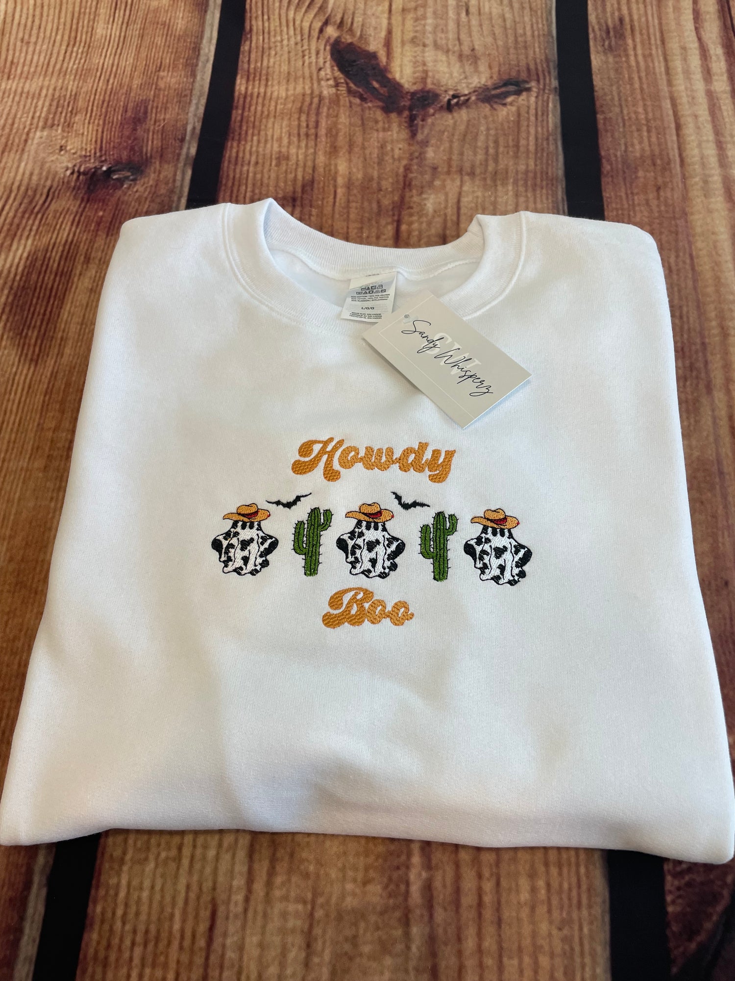Howdy Boo Halloween Embroidery Cow Ghost Sweatshirt