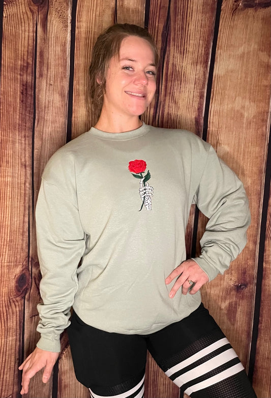 Halloween Skeleton Holding Rose Embroidery Sweatshirt
